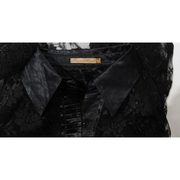 DIANE DE MONTJOUR Size 40/M Black Lace Studded Pleated Sheer Button Down Blouse - Picture 4 of 4